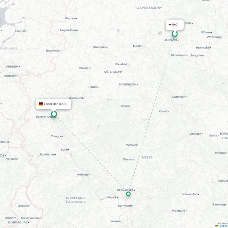 HAJ - DUS route map