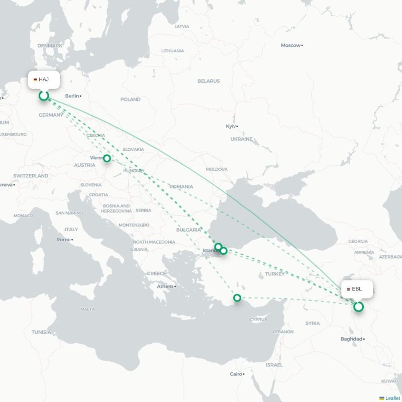 HAJ - EBL route map