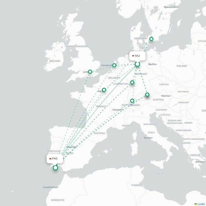 HAJ - FAO route map