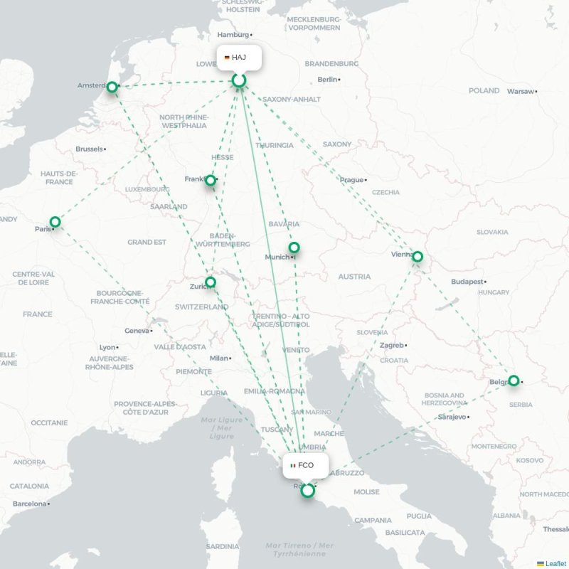HAJ - FCO route map