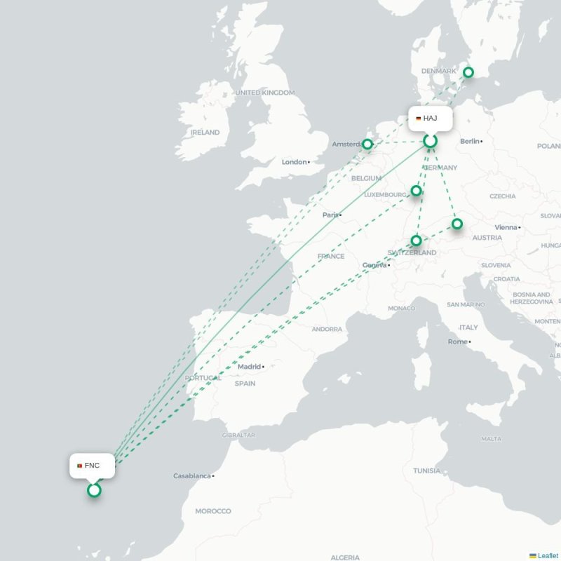 HAJ - FNC route map