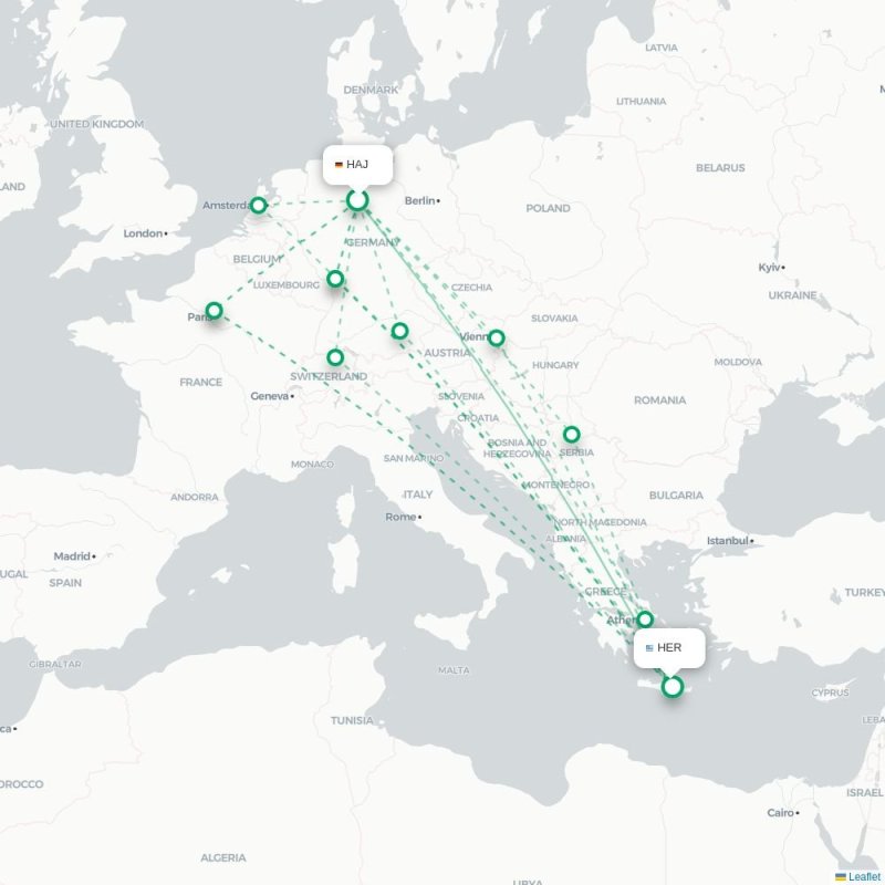 HAJ - HER route map