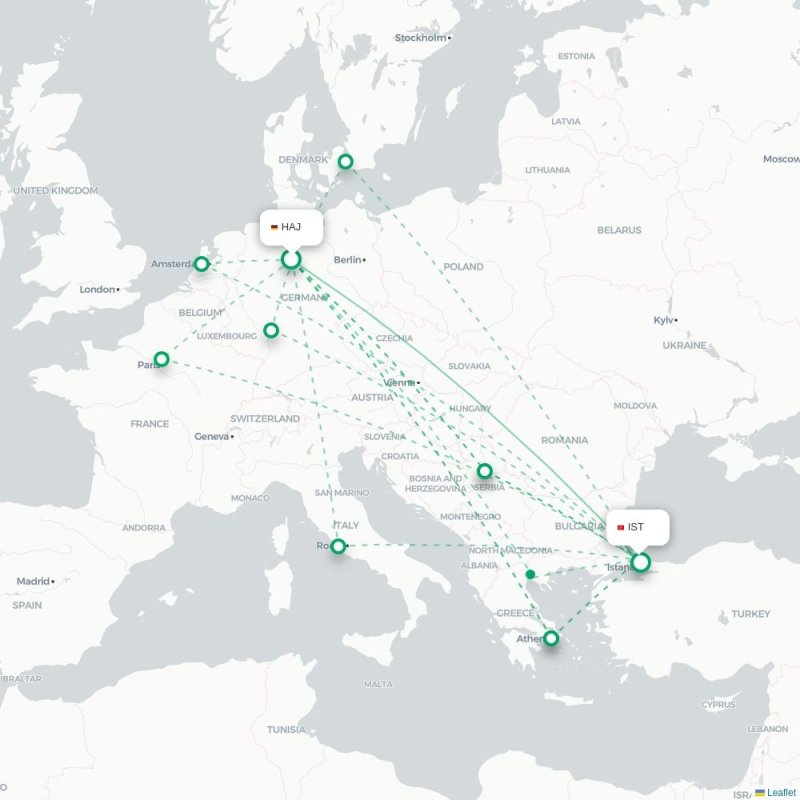 HAJ - IST route map