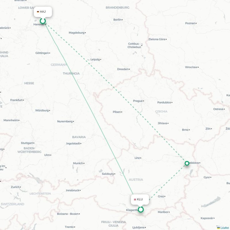 HAJ - KLU route map