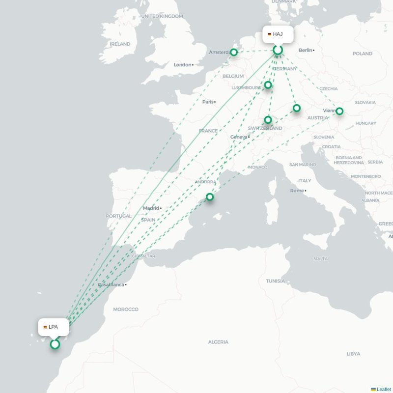 HAJ - LPA route map