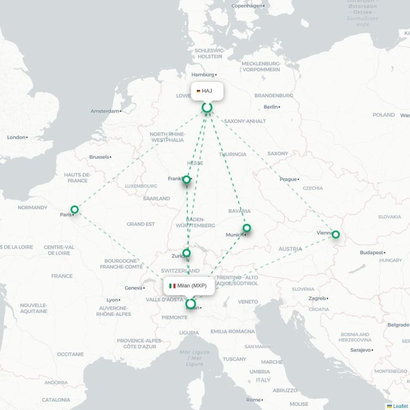 HAJ - MXP route map