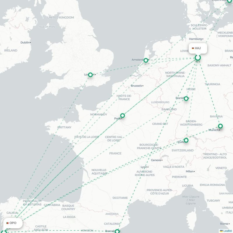 HAJ - OPO route map