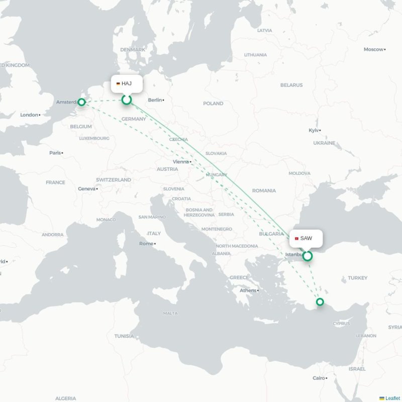 HAJ - SAW route map