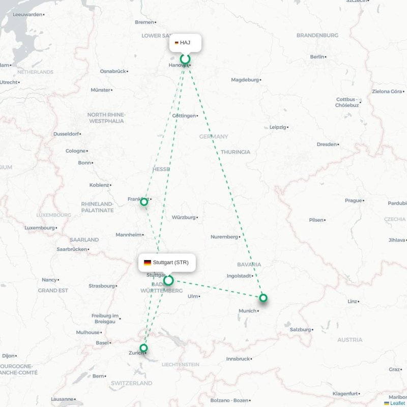 HAJ - STR route map