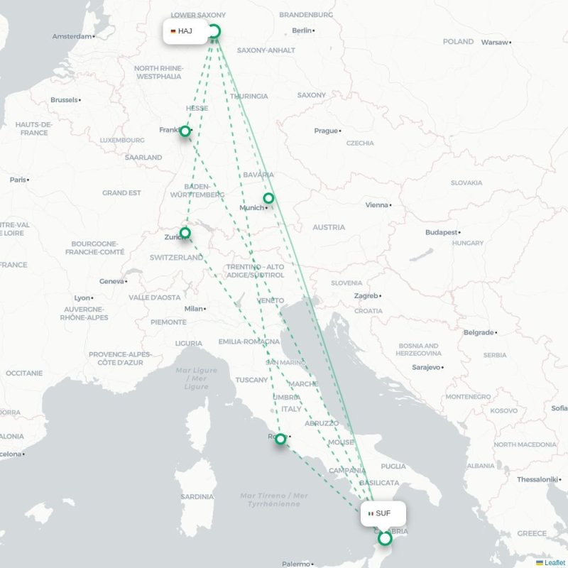 HAJ - SUF route map