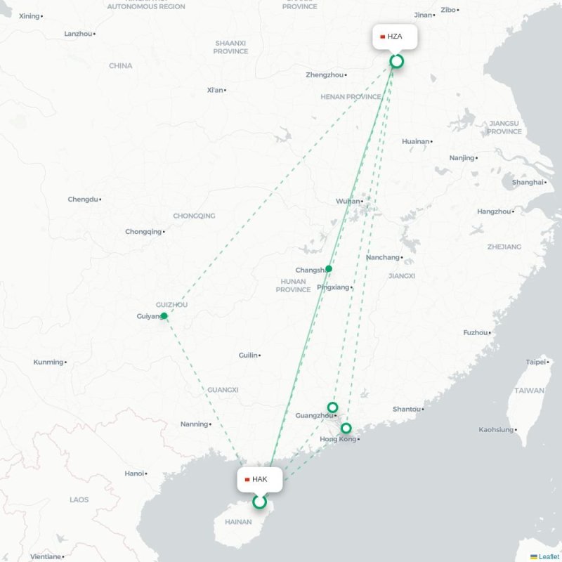 HAK - HZA route map