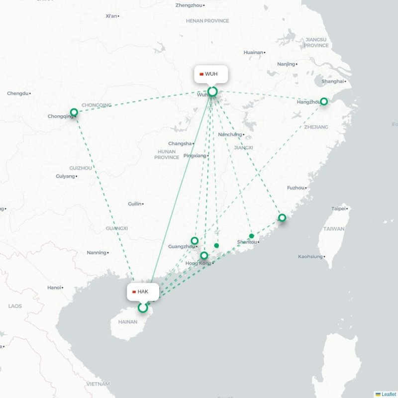 HAK - WUH route map