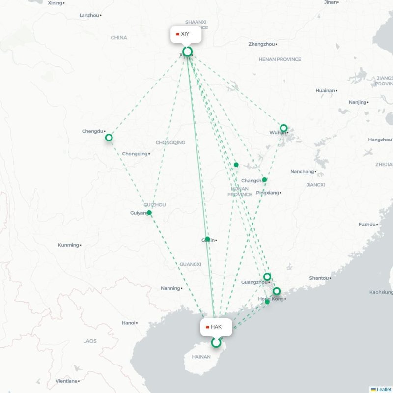 HAK - XIY route map