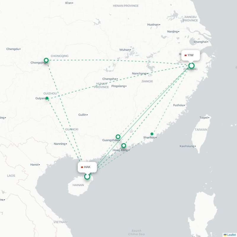 HAK - YIW route map