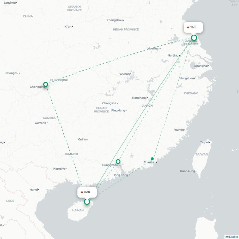 HAK - YNZ route map
