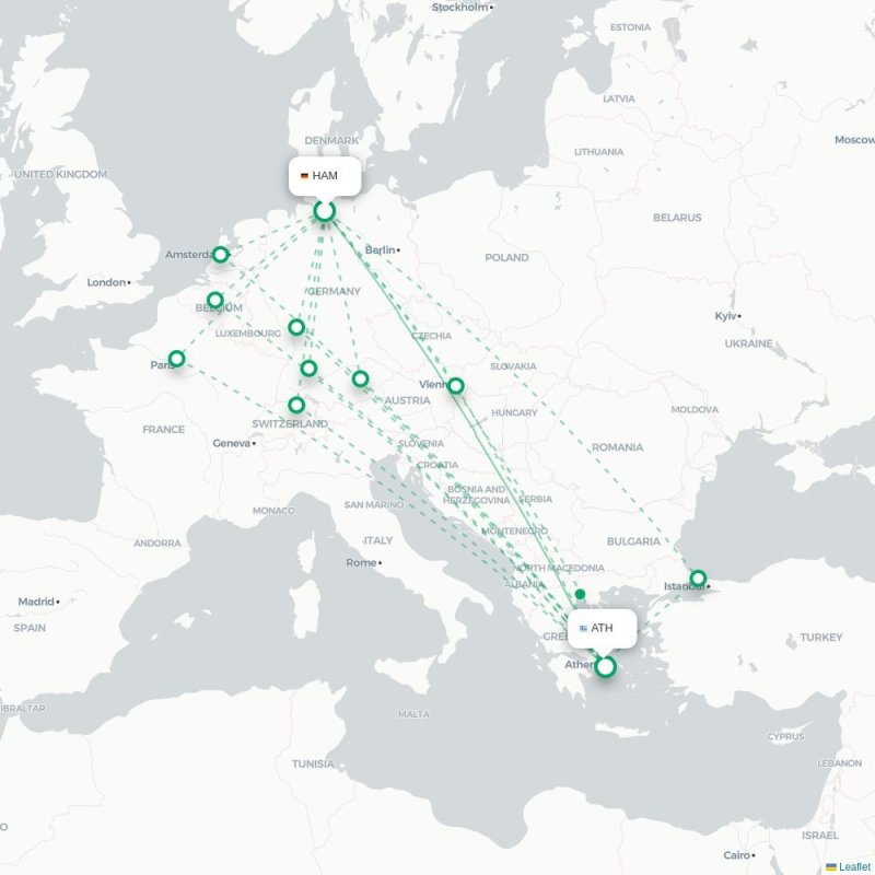HAM - ATH route map