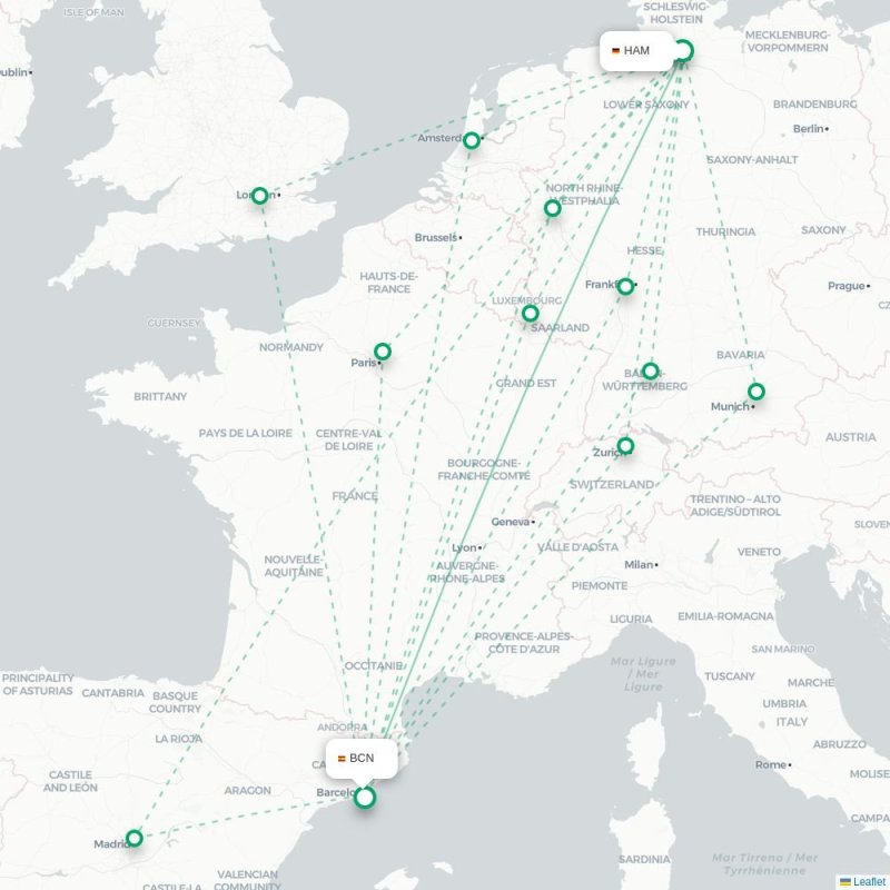 HAM - BCN route map