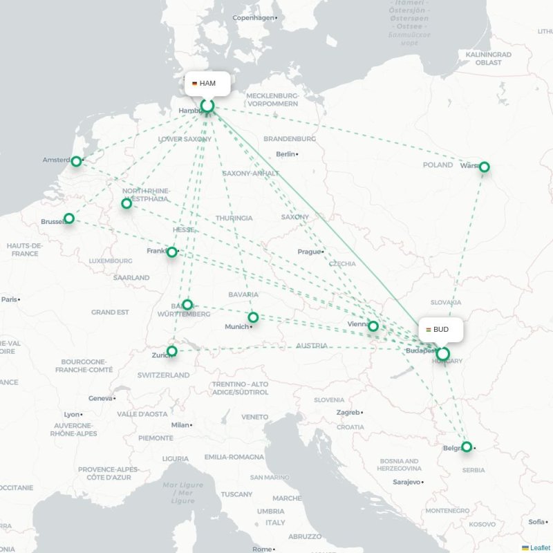 HAM - BUD route map