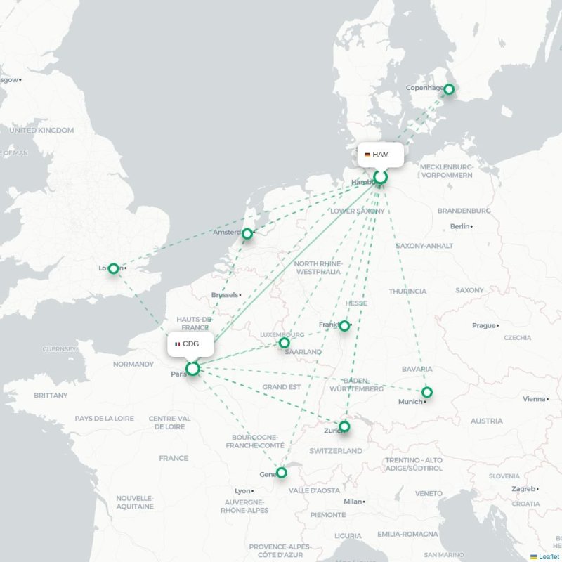 HAM - CDG route map