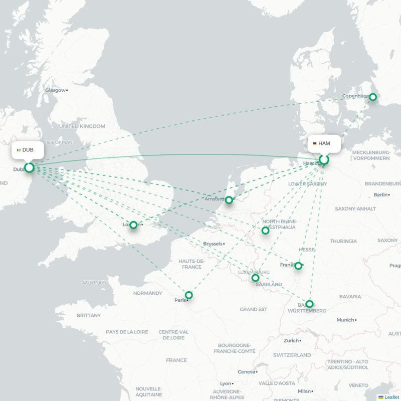HAM - DUB route map