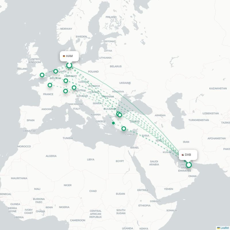 HAM - DXB route map