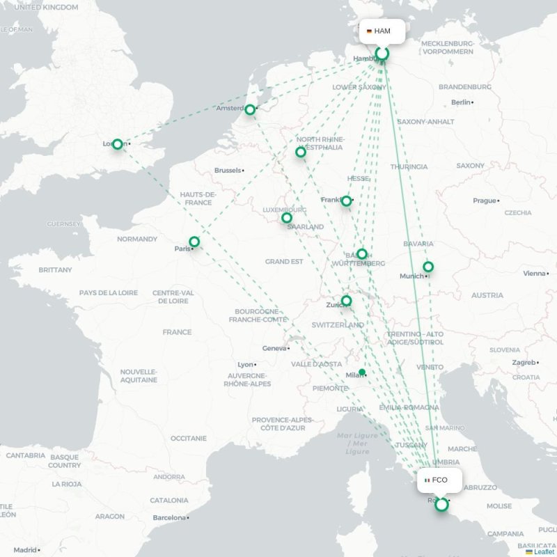 HAM - FCO route map