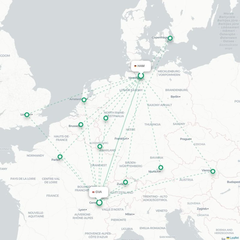 HAM - GVA route map