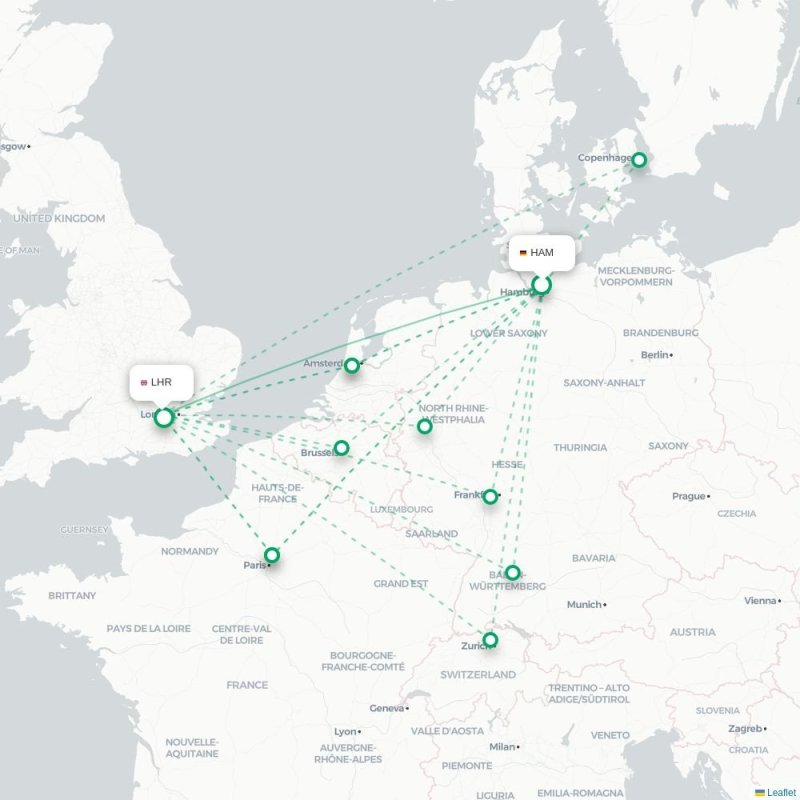 HAM - LHR route map