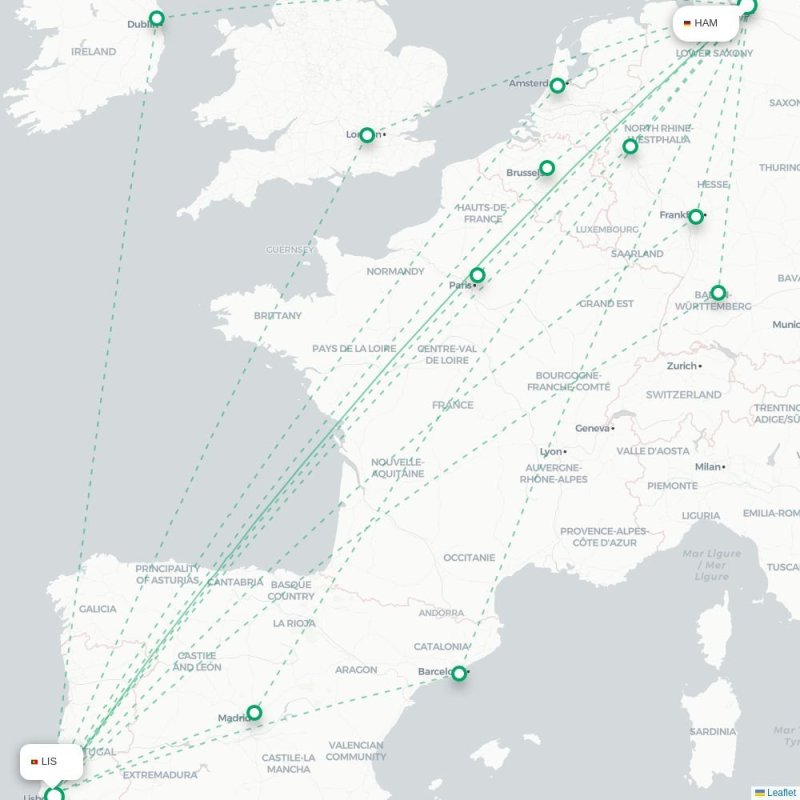 HAM - LIS route map