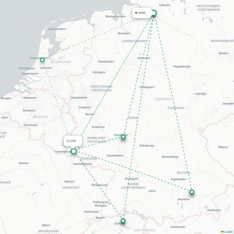 HAM - LUX route map