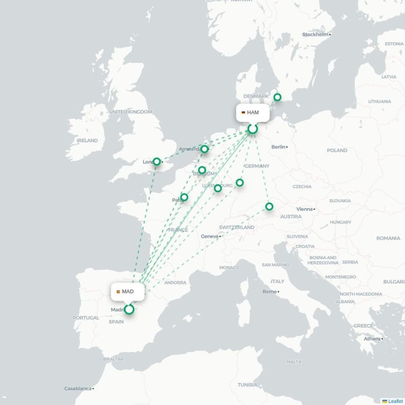 HAM - MAD route map