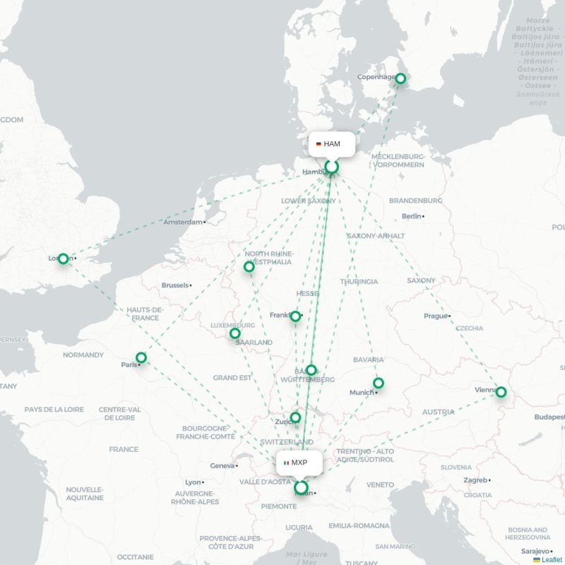 HAM - MXP route map