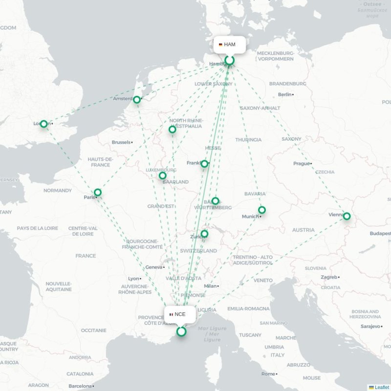 HAM - NCE route map