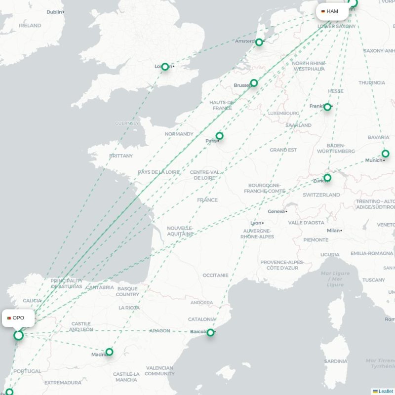 HAM - OPO route map
