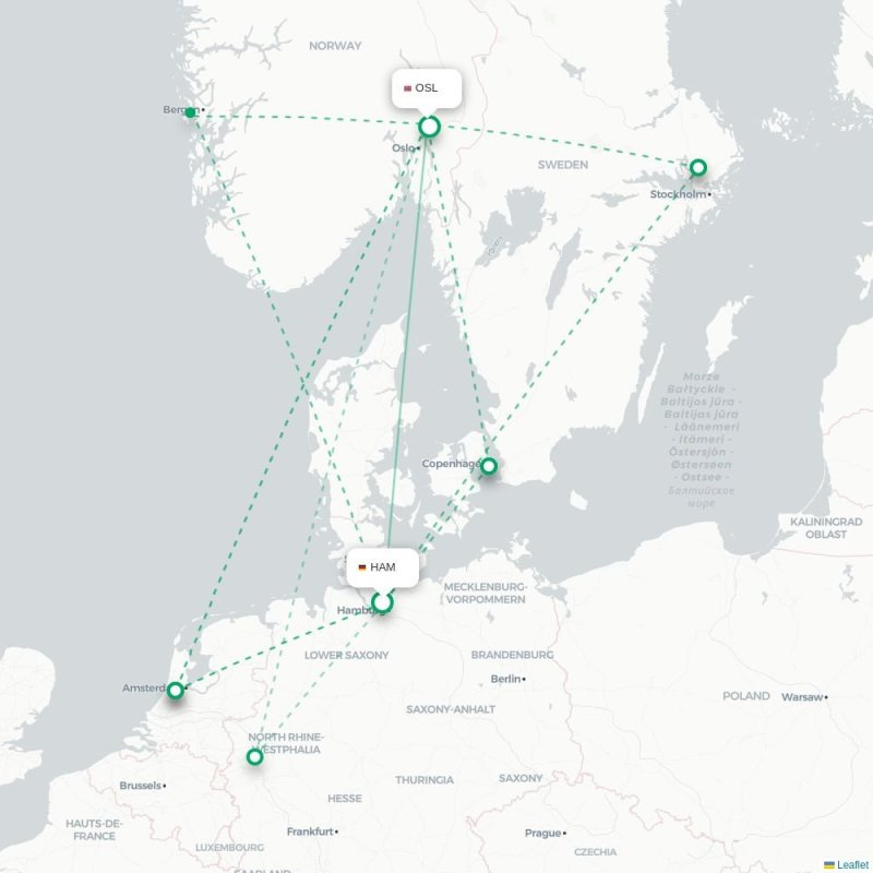 HAM - OSL route map