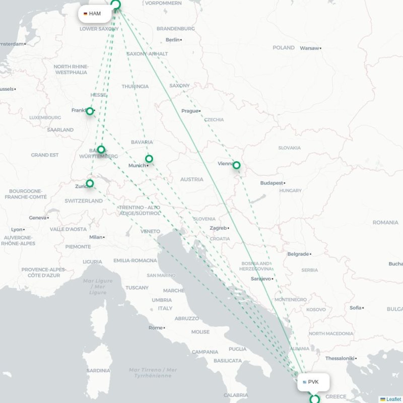 HAM - PVK route map