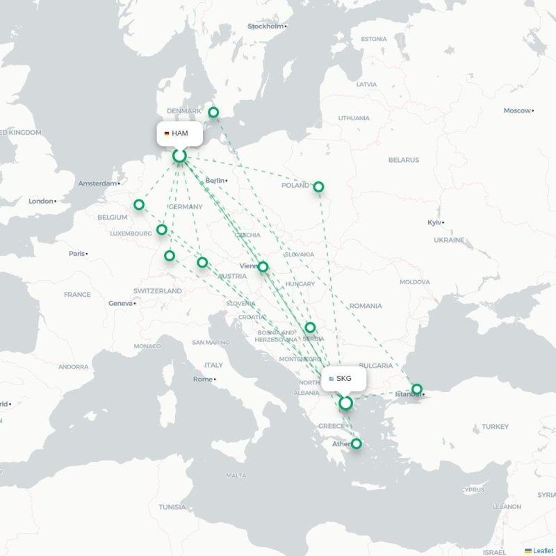 HAM - SKG route map
