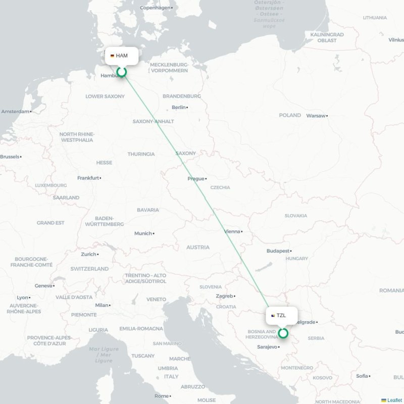 HAM - TZL route map