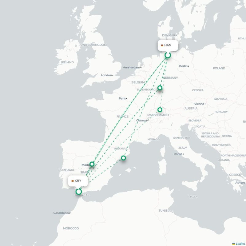 HAM - XRY route map