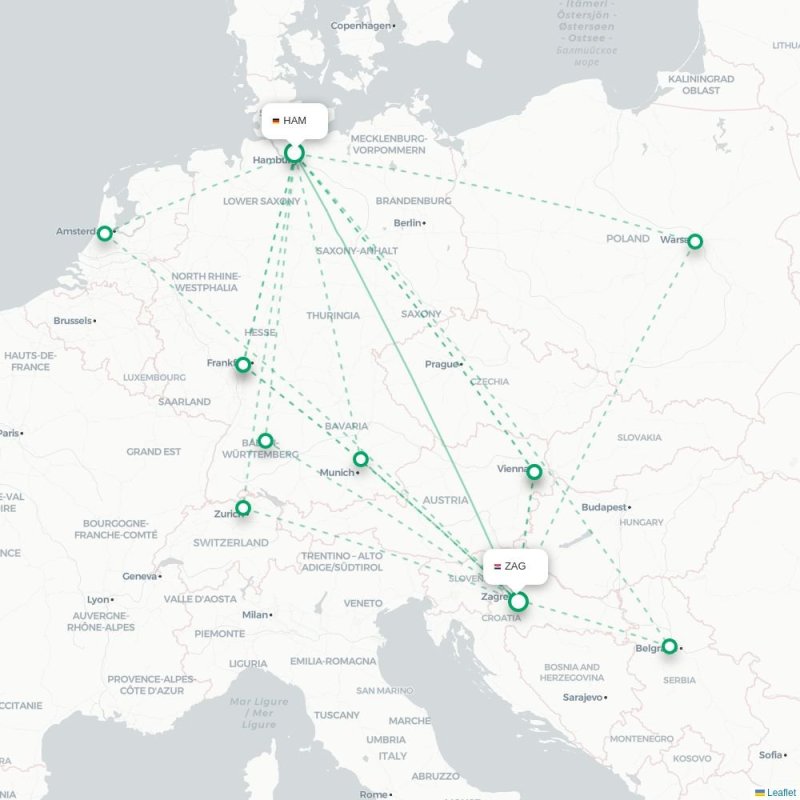 HAM - ZAG route map