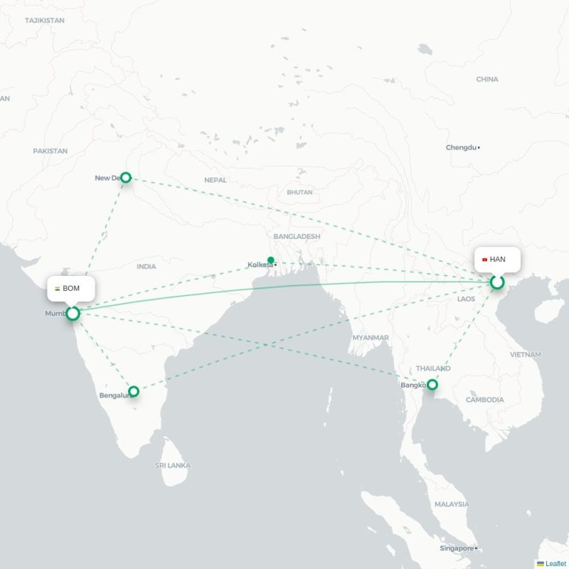 HAN - BOM route map