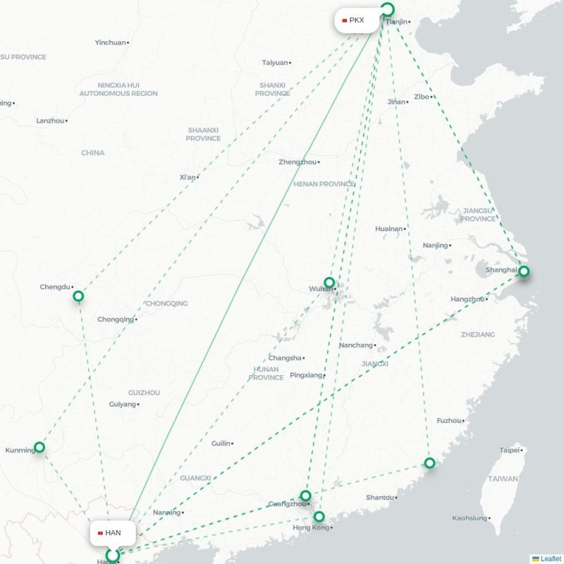HAN - PKX route map