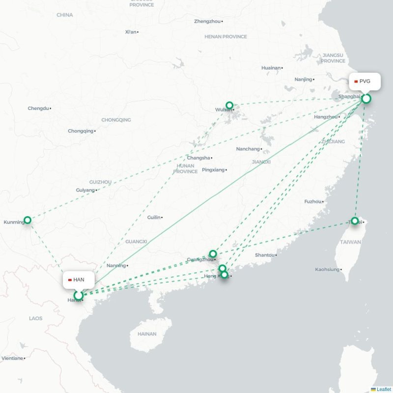 HAN - PVG route map