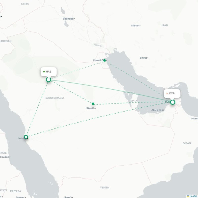 HAS - DXB route map