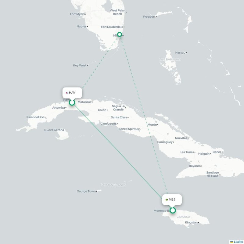 HAV - MBJ route map