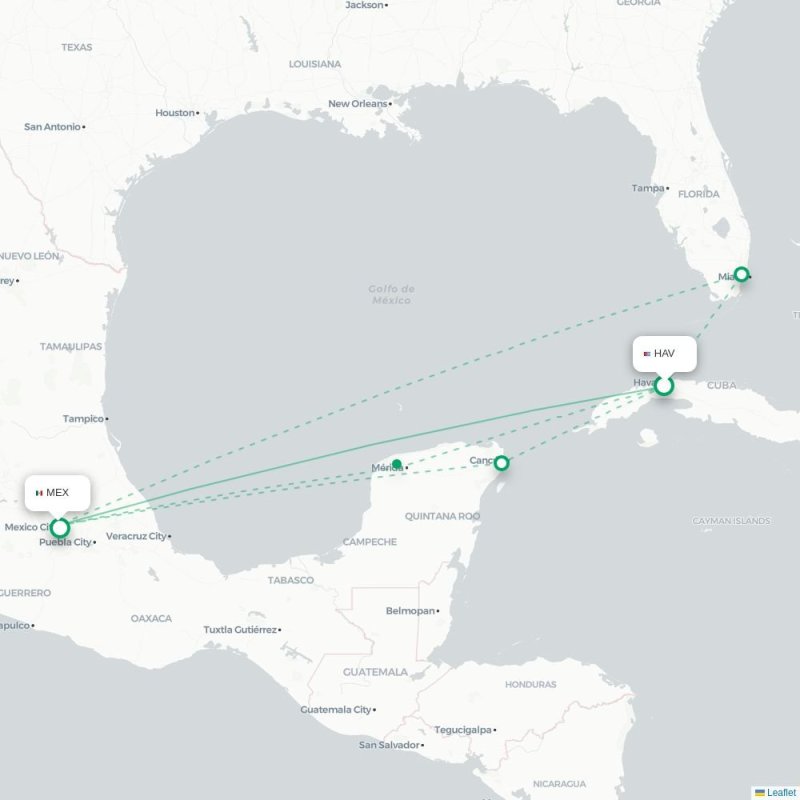 HAV - MEX route map