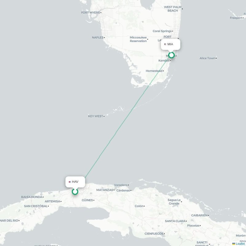 HAV - MIA route map
