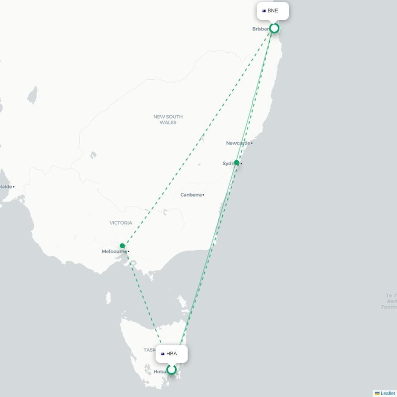 HBA - BNE route map