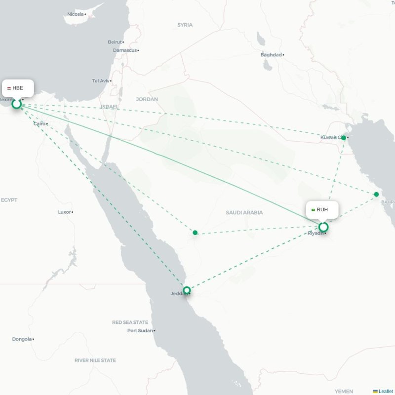 HBE - RUH route map