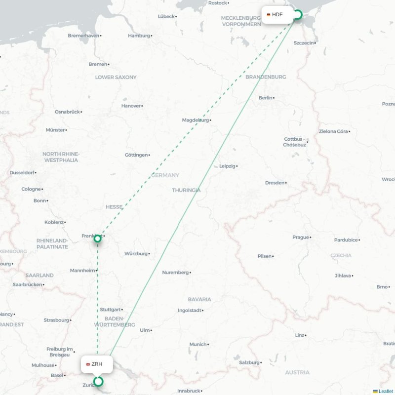 HDF - ZRH route map
